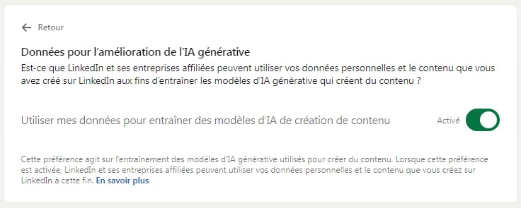 Désactivez données pour l'amélioration de l'IA générative