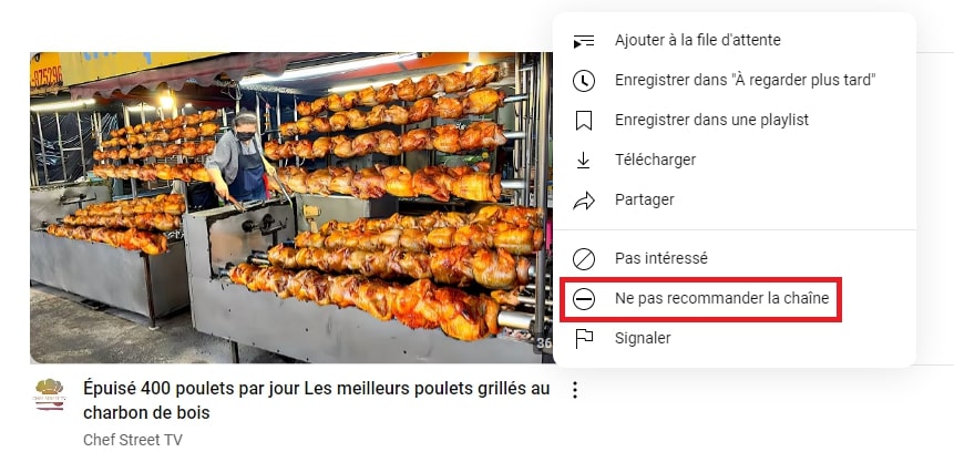 Ne pas recommander cette chaîne