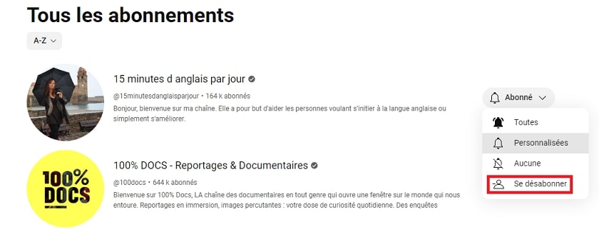 Tout les abonnements