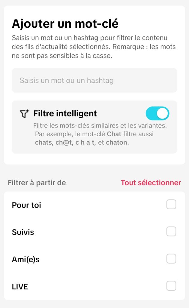 filtres de mots-clés intelligents.