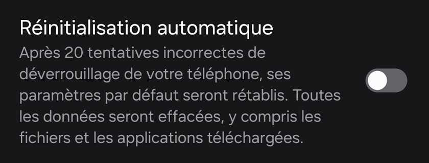 Réinitialisation automatique