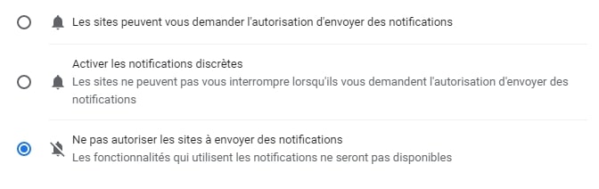 Ne pas autoriser les sites à envoyer des notifications