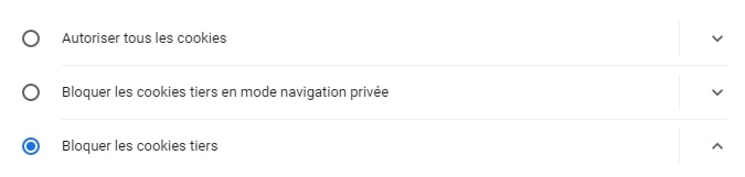 Activez le blocage des cookies tiers.