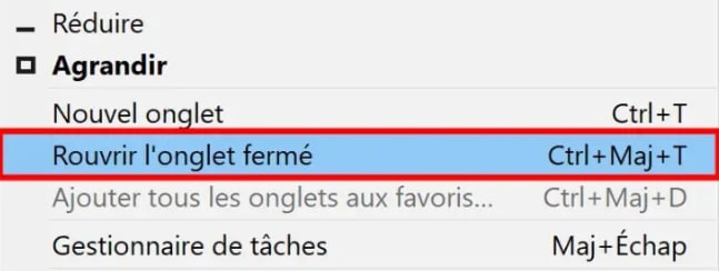 Restaurer un onglet avec la souris