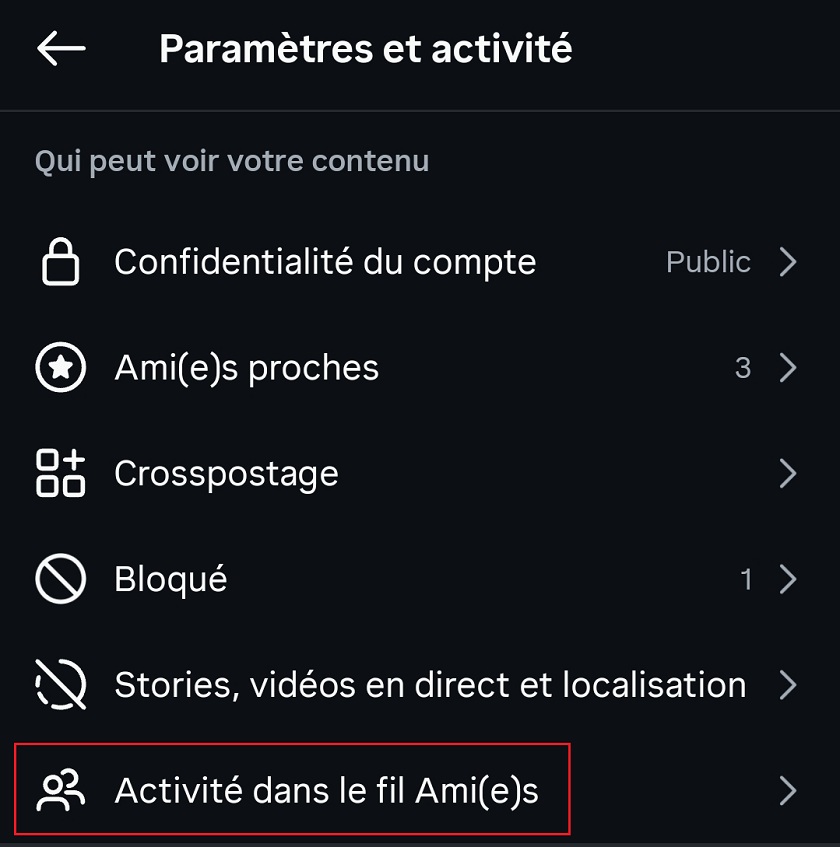 Activité dans le fil Ami(e)s
