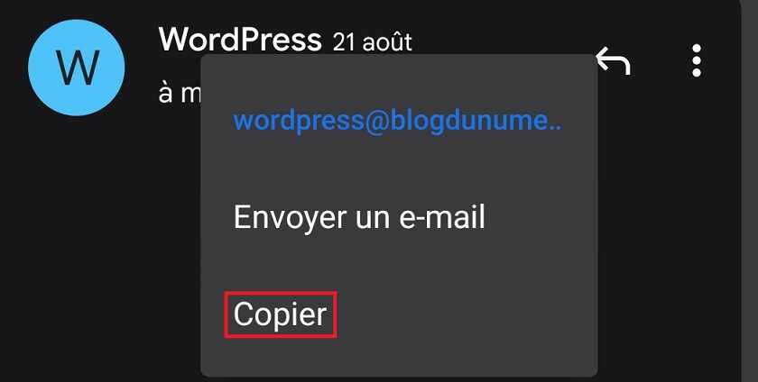 Copier un contact en un appui long
