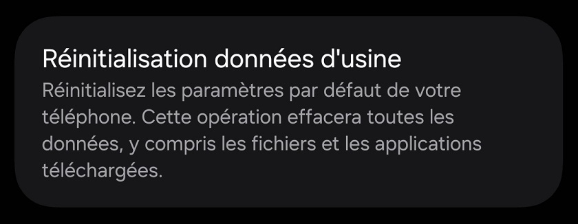 Réinitialisation données d'usine